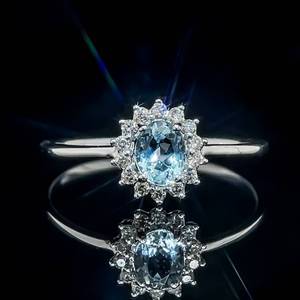 Natural Aquamarine & Diamond Halo Cluster Ring in 14k White Gold $2,000 Retail