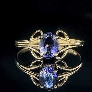 NEW Oval Iolite Solitaire Open Free Form Abstract Arististry Ring in 14k Yellow Gold