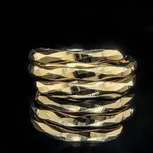 Designer Hammered Faceted Dimensional Triple Stacked Bypass Coiled Wrap Ring in 14k Yellow Gold $1,299 Retail