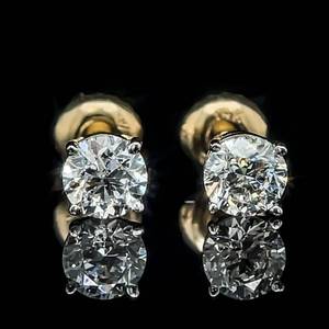 1.00 Carat Round Brilliant Cut Natural Diamond Solitaire Stud Earrings in 14k Yellow Gold, Screw Backs $5,500 Retail VIDEO