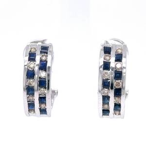 1.00 Carat Natural Blue Sapphire & Diamond Half-Hoop Cuff Earrings in 14k White Gold w Omega Backs $2,550 Retail
