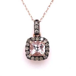 Morganite & Diamond Halo Drop Pendant Necklace in Rose Gold $1,450 Retail