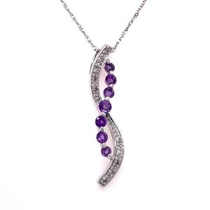 Amethyst & Diamond Twisted Double Journey Pendant Necklace in White Gold $1,350 Retail