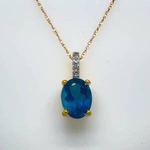 Oval London Blue Topaz & Diamond Pendant Necklace in Yellow Gold $1,250 Retail