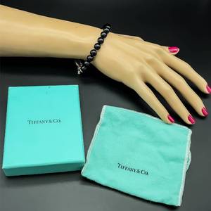 Designer TIFFANY & CO. Round Onyx Black Bead Single-Strand Bracelet, Toggle Clasp w Namesake Jewelry Pouch & Jewelry Box