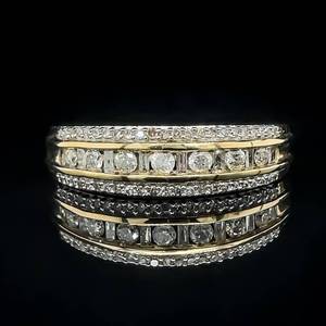 0.33 Carat Diamond Triple Row Round & Baguette Ring in Yellow Gold $2,250 Retail VIDEO