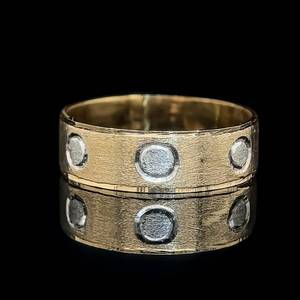 Mens (Unisex) Modern Original Textured Ring in 14k Two-Tone White & Yellow Gold, Contemporary Design $1280 Retail