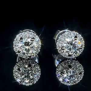 NEW 0.70 Carat Diamond Stud Earrings with Diamond Halo in 14k White Gold $2,999 Retail VIDEO