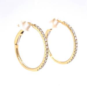 New Diamond Round Hoop Earrings 0.25ctw in 4k Yellow Gold w Omega Hinge Backs $2900 Retail VIDEO