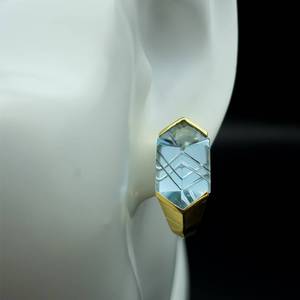 Custom-Cut Blue Topaz Modern Geometric J-Hoop Earrings in 14k Yellow Gold