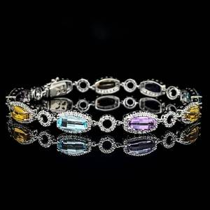 Vibrant Elegance Diamond & Semi-Precious Gemstone Bracelet in 14k White Gold, Citrine, Amethyst, Blue Topaz $5800 Retail