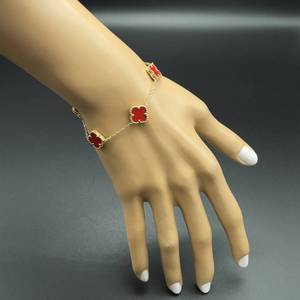 Opulent 14k Yellow Gold Carnelian Inlay Clover Bracelet Inspired by Van Cleef & Arpels Alhambra Style Unbeatable Savings