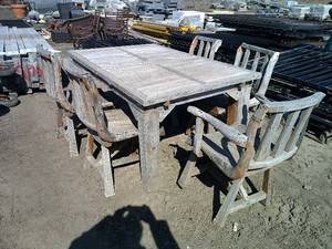 TEAK AND IRONWOOD OUTDOOR DINING TABLE AND CHAIRS