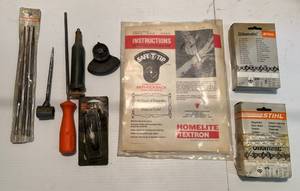 lot 10 image: Homelite Textron Super E-Z Automatic 16 Chainsaw With Hard Case, Extra Chains And Manual