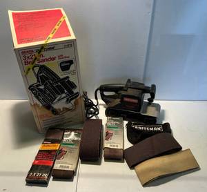 lot 42 image: Vintage Craftsman 3x21- In. Belt Sander In Original Box With Extra Belts