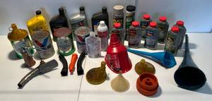 lot 52 image: Group Of Misc. Automotive Fluids Including Transmission Fluids (Some Vintage Cans) And More