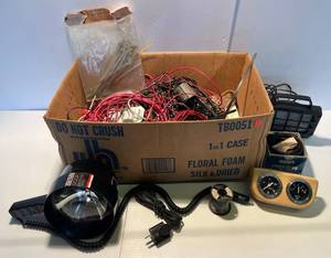 lot 114 image: Group Of Misc. Vintage Automotive 12V Light, Gauges, Wire And More