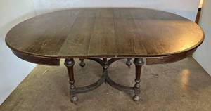 lot 125 image: Very Old Decorative Wooden Table With Leaves 6 x 4 With Leaves  4 x 4 Without Leaves 29 12 Tall (Needs Restoration)