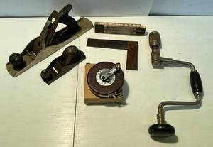 lot 129 image: Group Of Misc. Vintage Tools Including Metal Wood Planes And More