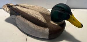 lot 75 image: Stan Wenker Hand Carved Wooden Mallard Decoy