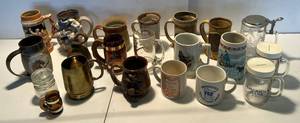lot 93 image: Group Of Misc. Pottery Mugs, Glass Beer Mugs And More Including Schmidt And Grain Belt