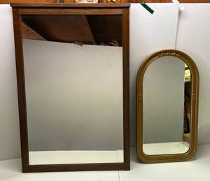 lot 157 image: Two Vintage Wood Framed Mirrors 1 37 X 24 1 26 12 x 14 12
