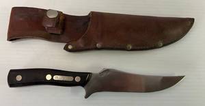 lot 185 image: Schrade Old Timer Fixed Blade Knife With Sheath U.S.A. 150T  12 Blade