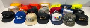 lot 199 image: 21 Vintage Used Snapback Hats With Misc. Advertisement (Slight Old Smell)