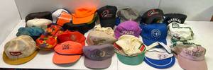 lot 200 image: Group Of Misc. Vintage Used Hats With Misc. Advertisement Including Snapback And More (Slight Old Smell)