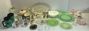 lot 233 image: Large Group Of Misc. Glassware Including Vaseline Glass, Fenton And More