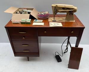 lot 250 image: 1961 Modern Style Singer Model 503 Sewing Machine With Cabinet And Drawers Including  A Lot Of Extras