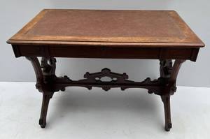 lot 251 image: 19th Century Leather Top Desk With Dovetail Drawer 40 W x 23 12 D x 29 T