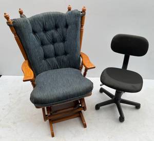 lot 256 image: Solid Wood Glider Chair And Computer Chair