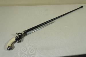 lot 50 image: Flintlock Pistol Handle Cane Sword