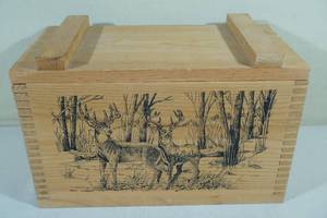 lot 71 image: American Wildlife Deer Hunters Wood Ammo Box