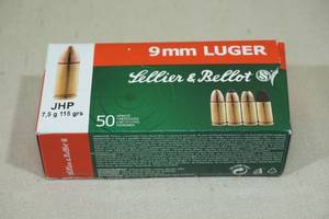 lot 89 image: 50 Sellier & Bellot 9mm Luger 115 Gr JHP Ammo