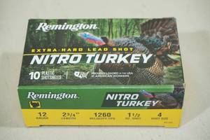 lot 102 image: 10 Remington Nitro Turkey 12 Gauge 2-34 4 Shot Shotshells