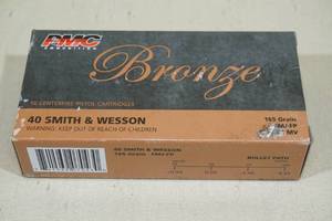 lot 82 image: 50 PMC Bronze .40 S&W 165 Gr FMJ FP Ammo