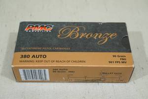 lot 84 image: 50 PMC Bronze .380 Auto 90 Gr FMJ Ammo