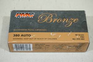 lot 85 image: 50 PMC Bronze .380 Auto 90 Gr FMJ Ammo