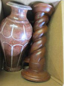 3 candle holders and a vase ...