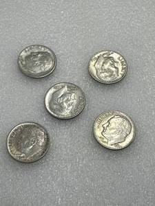 Lot of 5 (90% Silver) Roosevelt Dimes