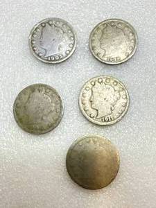 Lot of 5 (early 1900�s) Liberty �V� Nickels