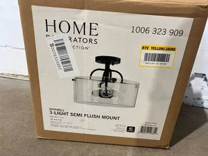 Home Decorators Collection Shirwell 13.5 in. 3-Light Matte Black Round Semi-Flush Mount Modern Ceiling Light with Clear Glass Drum Shade