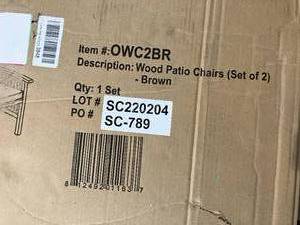 Walker Edison Set of Two Brown Acacia Wood Patio Chairs with Cushions