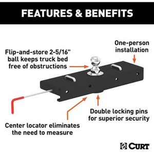 CURT Double Lock EZr Gooseneck 30,000 lbs Hitch with 2-516 Inch Flip and Store Ball