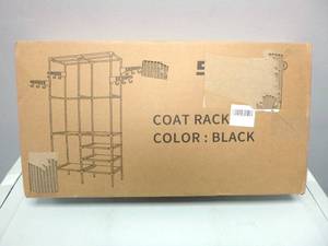 Sasoiky Black Metal Garment & Shoe Freestanding Multifunctional Wardrobe Organizer with Hooks