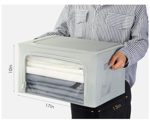 HOUSE AGAIN Set of Three Grey Stackable Storage Bins with Metal Frame and Clear Front