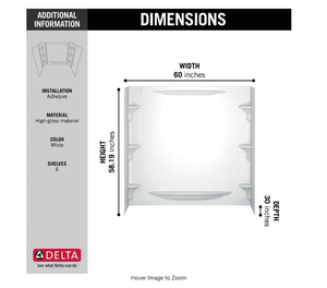 LOT OF 2 Delta Vesuvia 60 in. W x 58 in. H Five-Piece Glue Up Tub Surrounds in High Gloss White