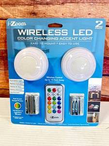 2 Wireless Color Changing Puck Lights with Remote
